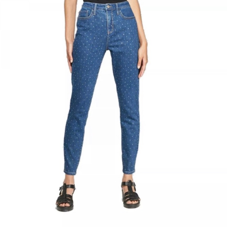 Wild Fable High Rise Skinny Rhinestone Embellished Blue Jeans Size 6